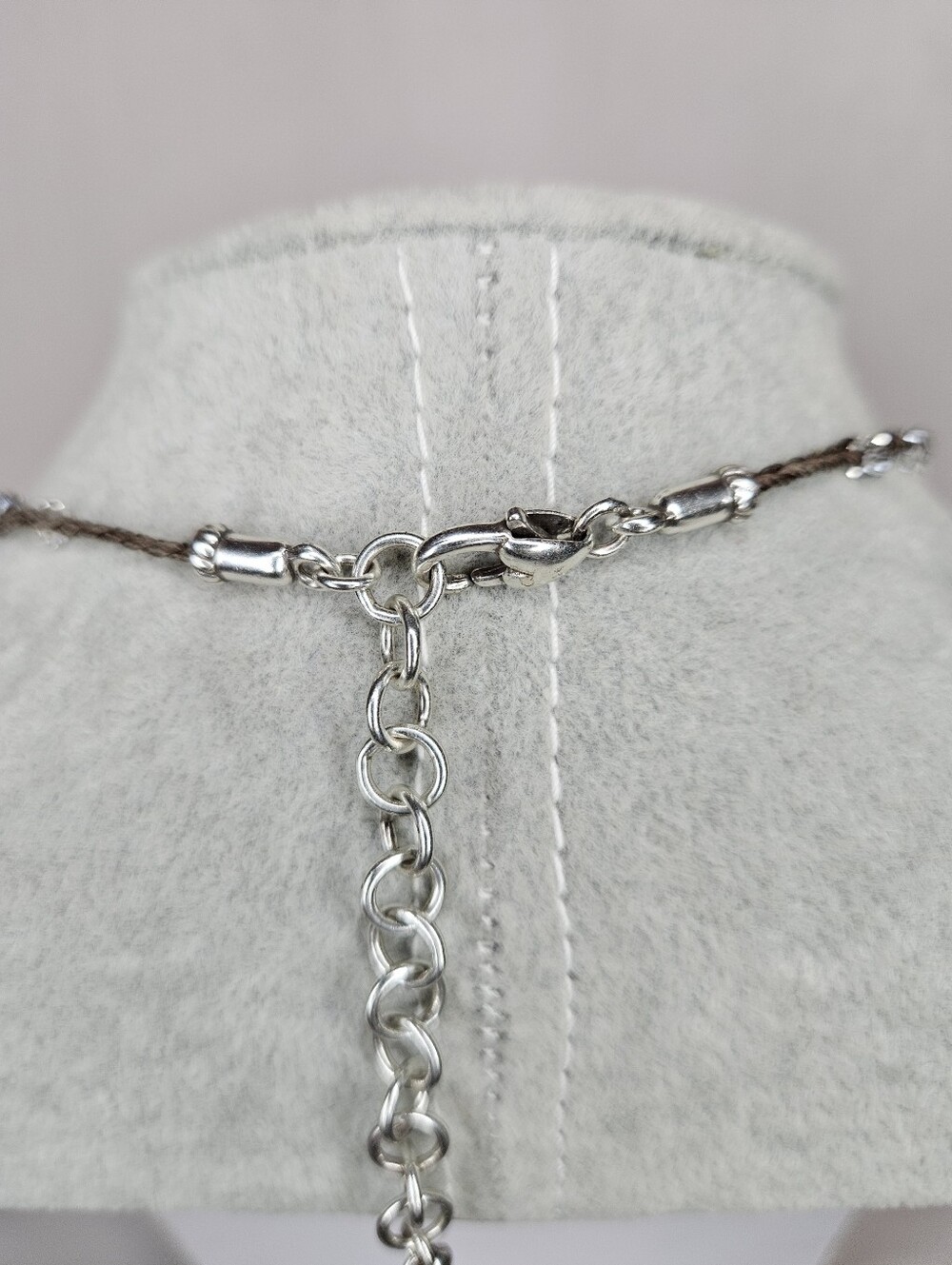 Brighton Karma Crystal Heart Charm Necklace Brown Braided Cord Silver Gold EUC - Picture 9 of 9